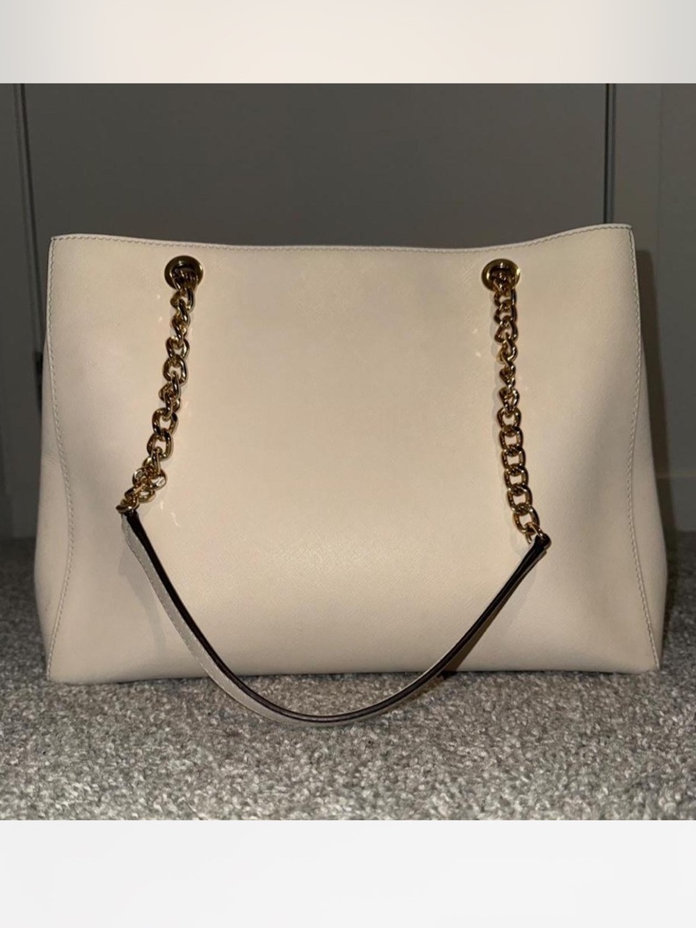 Michael Kors Ivory Saffiano Leather Chain Tote with Gold Hardware - Picture 2 of 3